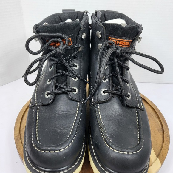 Harley-Davidson Mens Beau Black Leather Side-Zip Moc Toe Riding Boots Size 8.5 M